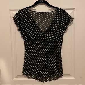 BLACK AND WHITE POLKA DOT SHEER TOP